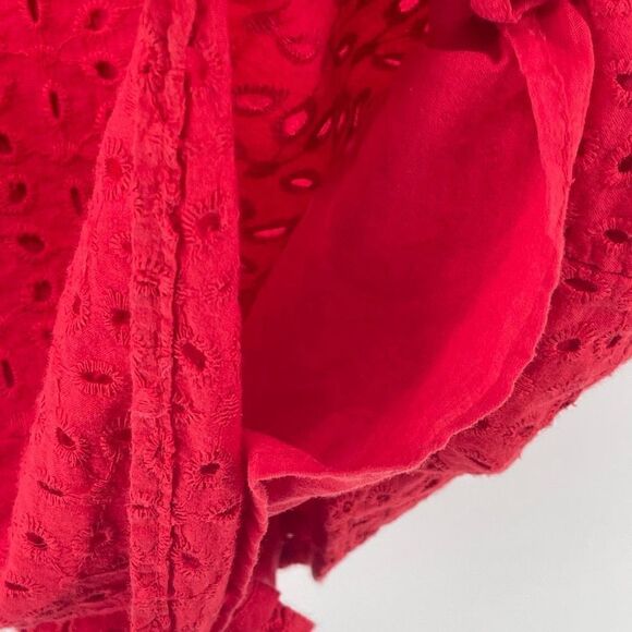 Shein Womens Blouse Top Eyelet Embroidered 100% Cotton Short Sleeve Red Small - Picture 7 of 13